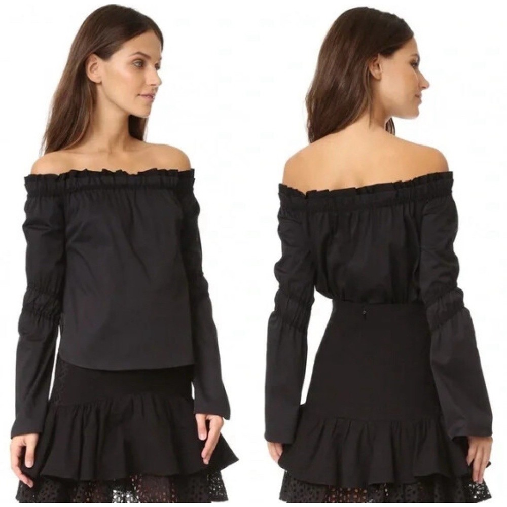 ZAC Zac‎ Posen Women's Black Off-Shoulder Bell Sleeve Blouse Top Ruffle Size 6